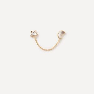 Grainne Morton 18k Gold Star Moon Double Stud Chain Earrings